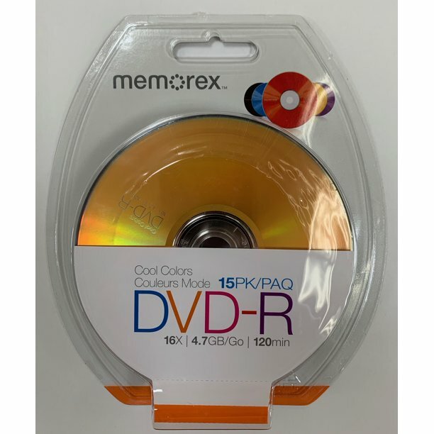 Case of 4 X 15 Pack (60 PCS) Memorex Cool Colors DVD-R 16X 4.7GB/Go 120Min