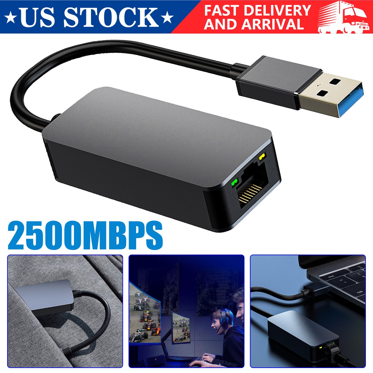 2500Mbps USB 3.0 Ethernet Adapter To 2.5 Gigabit RJ45 LAN Network Adapter Cable