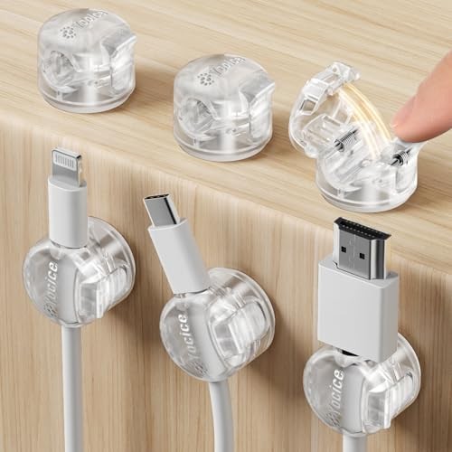 Locking Spring Cable Clips, Rotatable Cord Organizer with Secure 6 Pack Clear