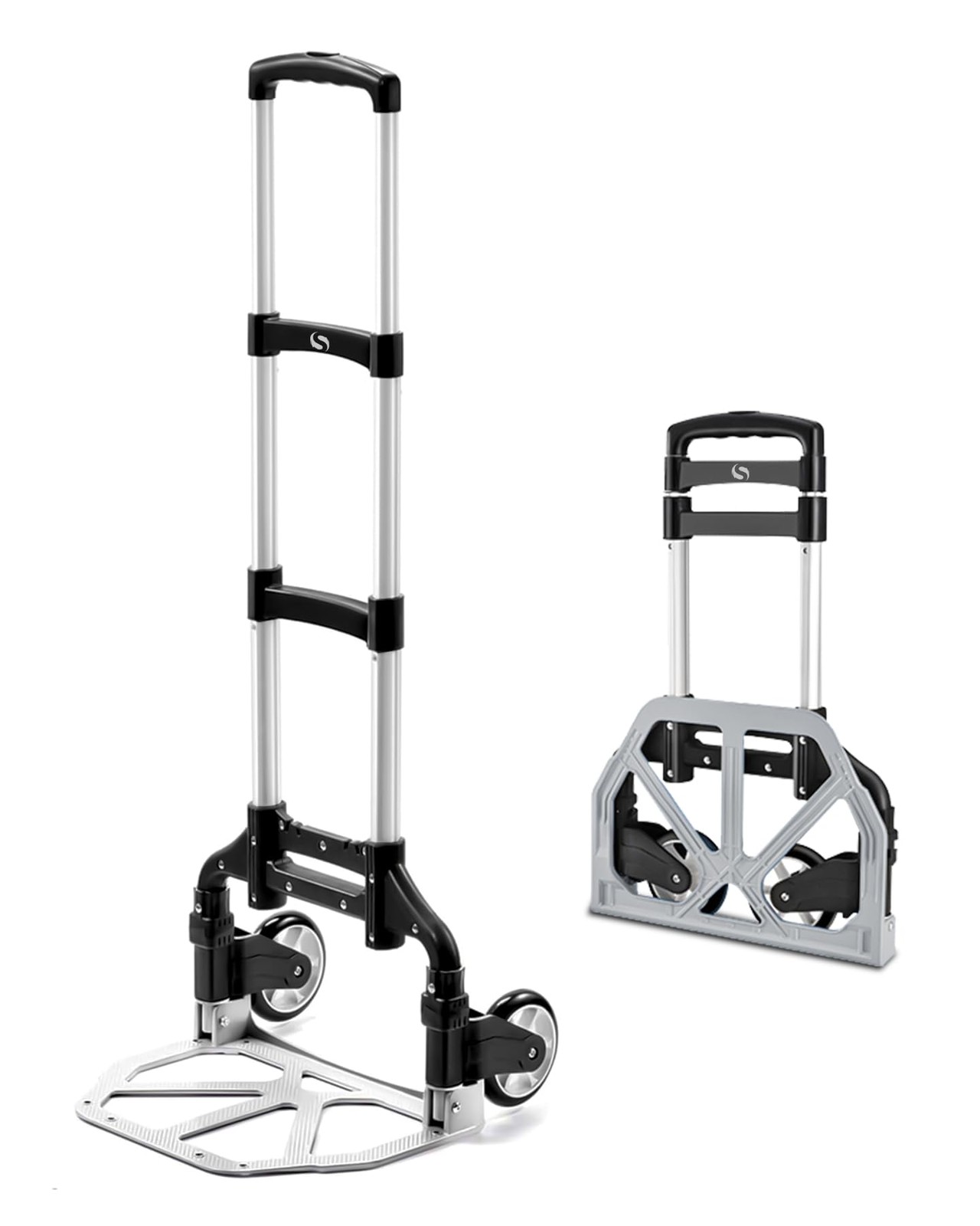 Folding Hand Truck, Dolly Cart with Wheels Foldable, Lightweight Aluminum Luggag
