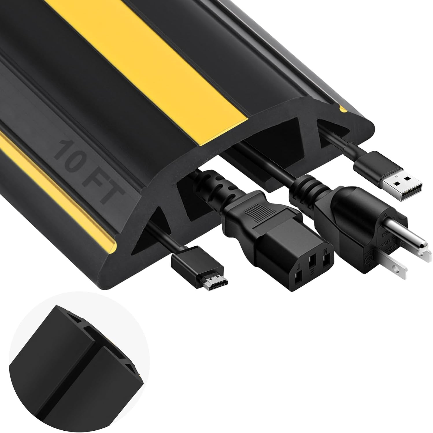 10FT Floor Cord Cover Heavy Duty Cable Cover Protector with 3 Channels Extension