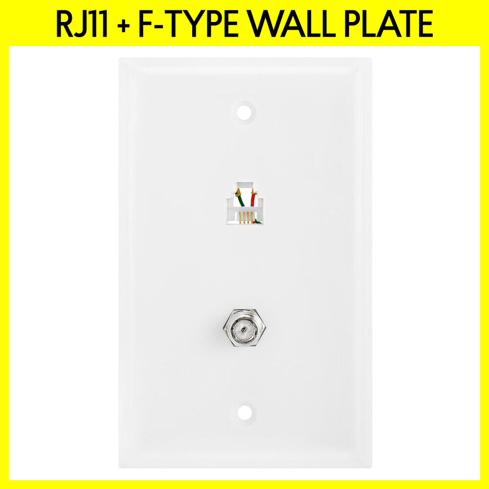 F-Type Coaxial Wallplate with RJ11 Phone Jack, Satellite + Telephone Wall Plate