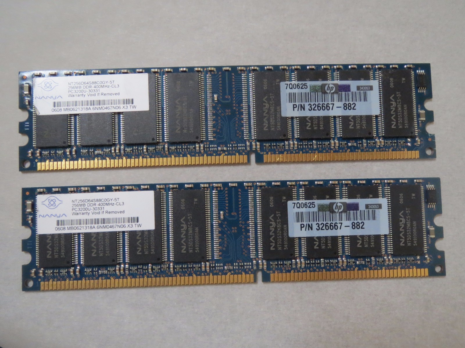 LOT OF 2 NANYA PC3200U-30331 HP P/N 326667-882 MEMORY RAM