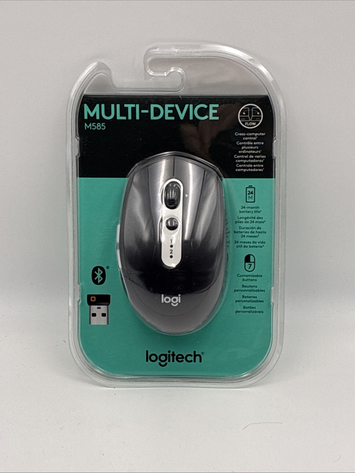 Logitech Multi Device Silent Mouse M585 Battery Operated Gray Black New SEALED