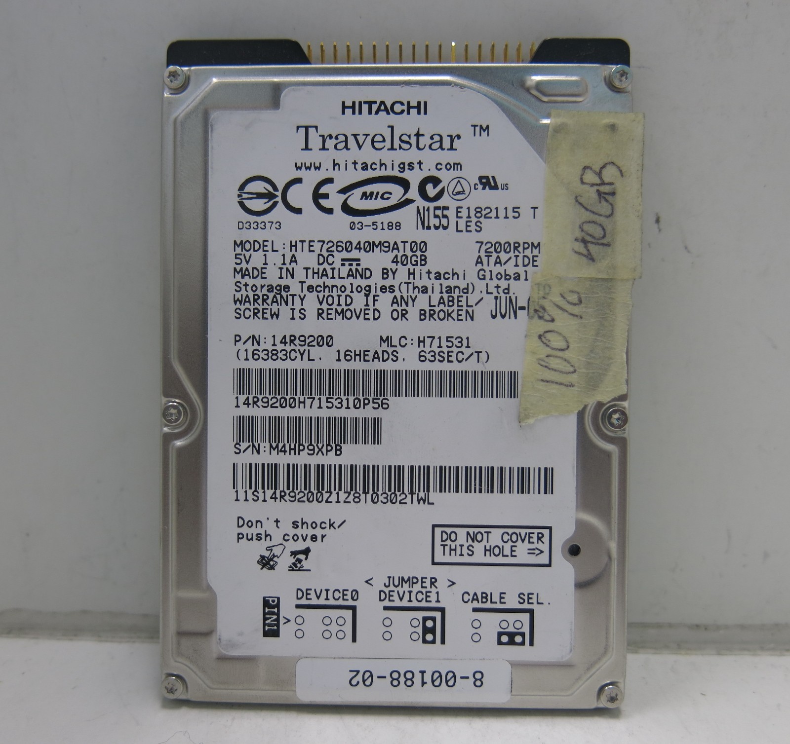 Hitachi 40GB 7200RPM IDE 2.5" Laptop Hard Drive HTE726040M9AT00 14R9200