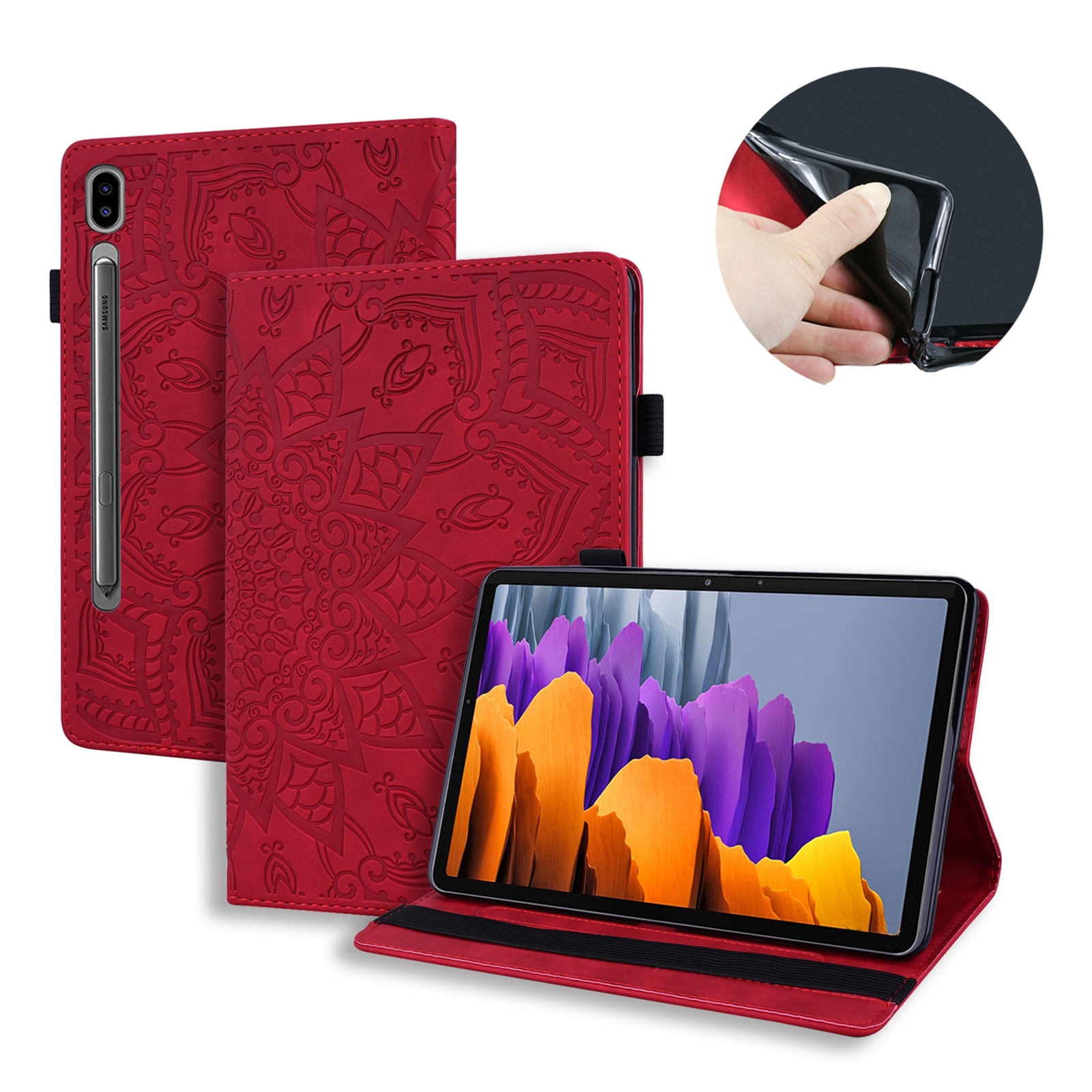 For Samsung Galaxy Tab S9 Ultra/S8 Plus/S7 PU Leather Embossed Folio Flip Case