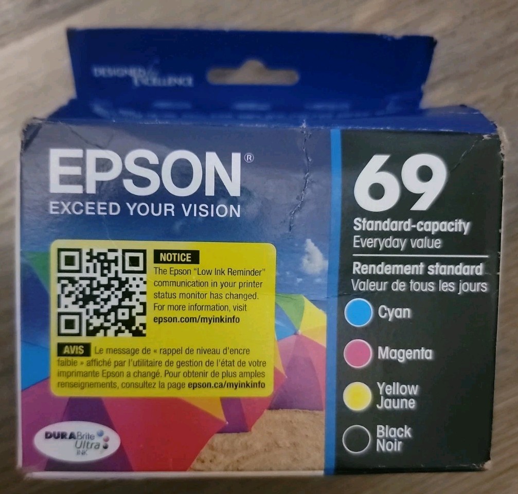 Epson 69 4pk Combo Ink Cartridges Cyan/Magenta/Yellow/Black Exp 05/2028 SEALED