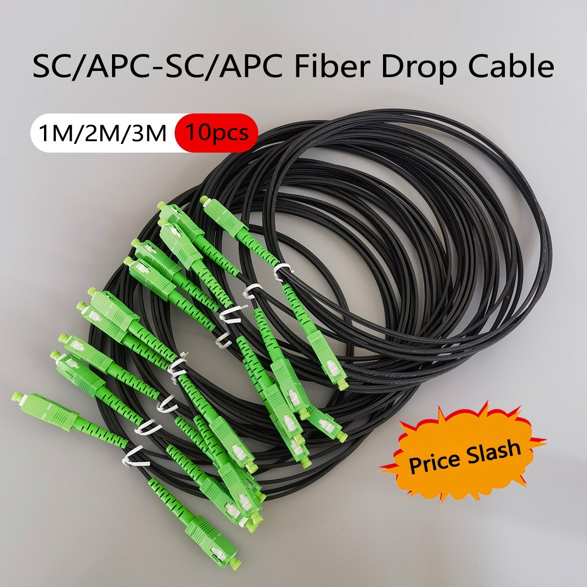 10pcs Indoor FTTH Drop Fiber Optic Cable Single Mode  SC/APC-SC/APC 1M/2M/3M