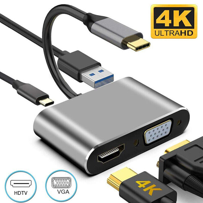 USB 3.1 Type C To HDMI VGA Adapter For Macbook Samsung Galaxy S22/S21/S20+ Ultra