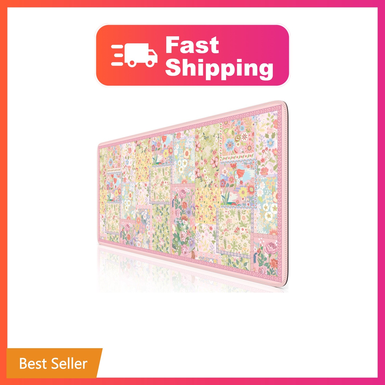 iCasso Desk Mat Pink Flowers 35.4x15.7