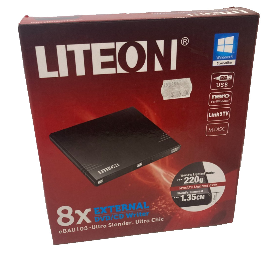 LiteOn eBAU108 External Slim USB DVD/CD 8X Writer Portable Drive