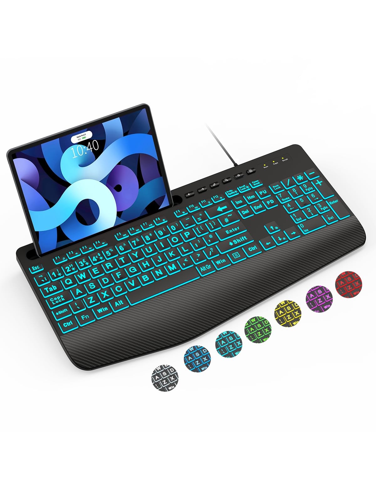 SABLUTE Large Print Wired Keyboard, Ergo Wrist Rest, 7 Colors Black-2