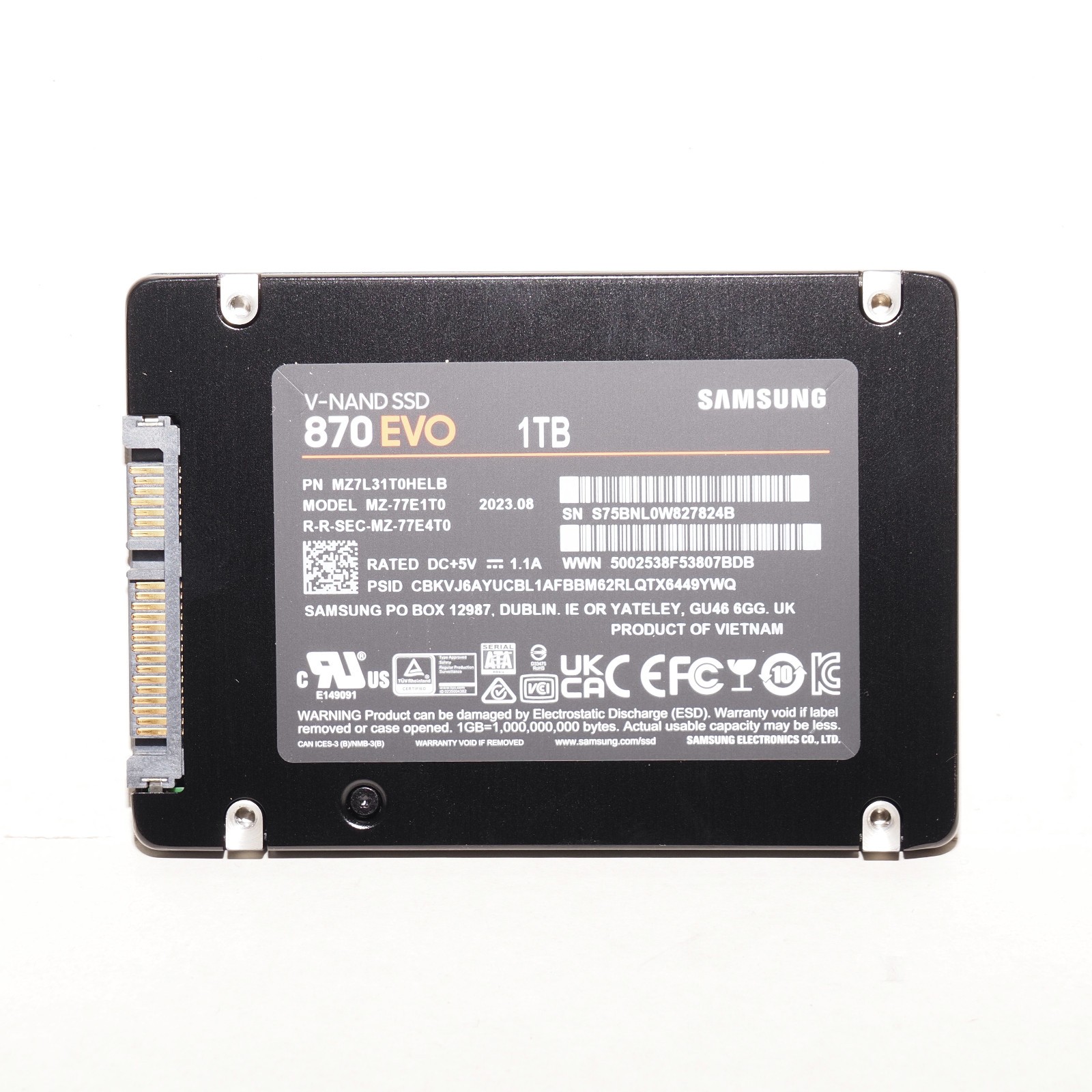 Samsung 870 EVO 1TB 2.5 SATA III SSD MZ-77E1T0 Tested Good Health