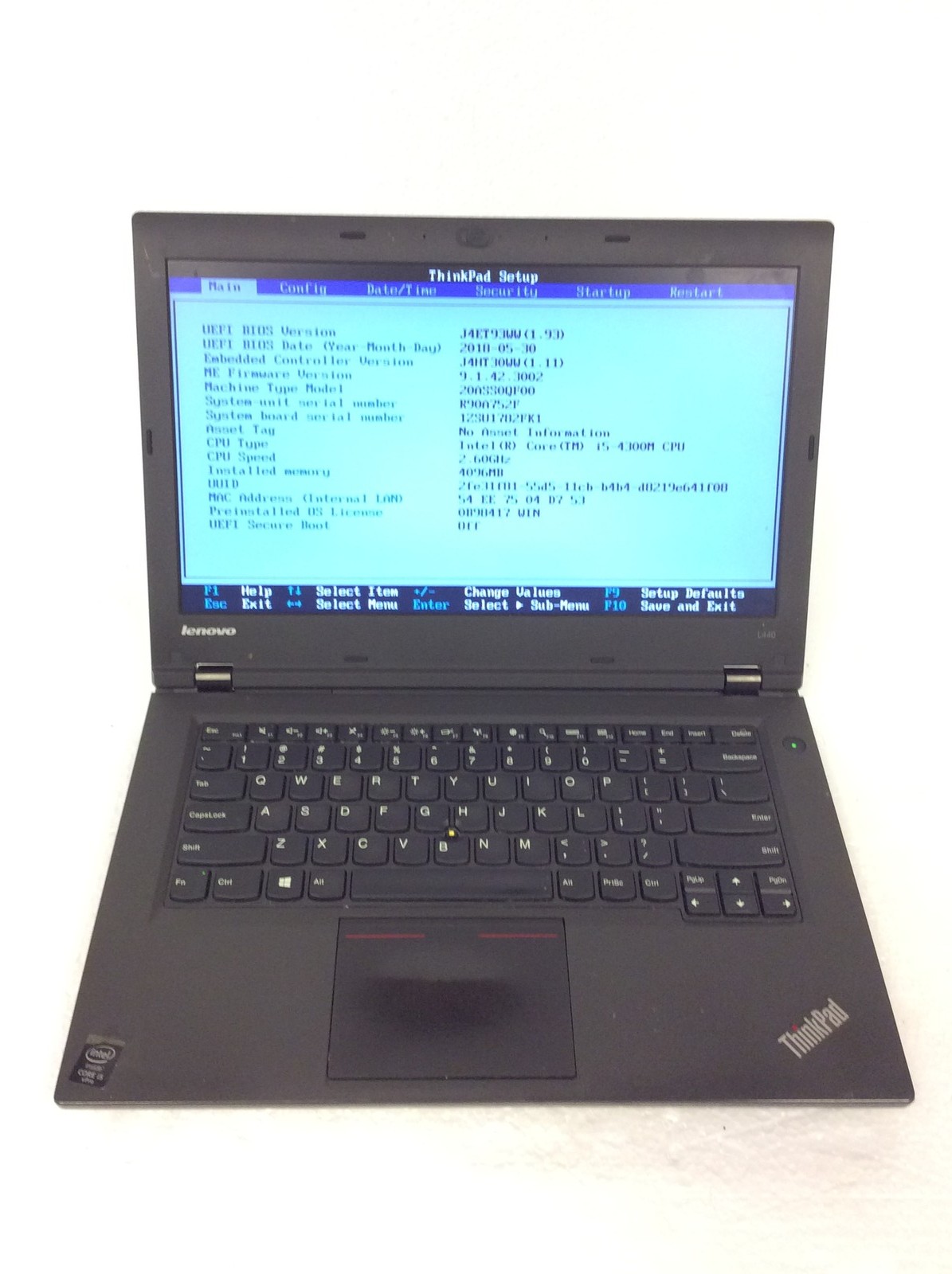 Lenovo ThinkPad L440 14" Laptop Intel i5-4300M 2.60Ghz w/ 4Gb DDR3, No HDD
