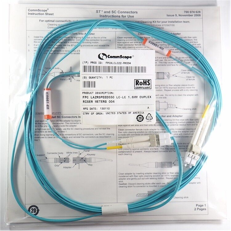 NEW CommScope LazrSPEED 550 LC-LC, Fiber Patch Cord, 1.6mm Duplex, 4 meter/12 ft