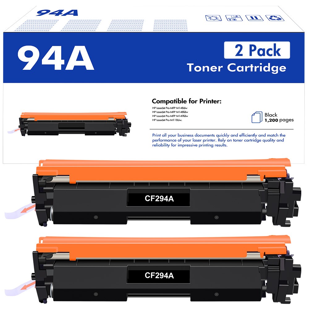 2pk Black CF294A 94A Toner Cartridge for HP LaserJet Pro M118dw M148fdw Printer