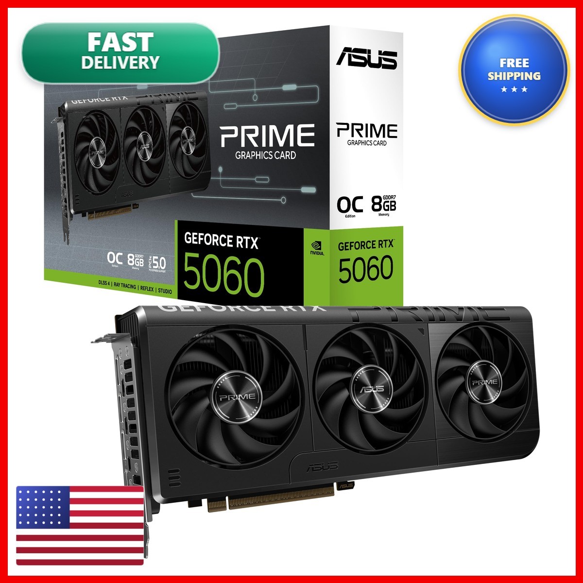 ASUS Prime GeForce RTX 5060 8GB GDDR7 OC Edition Gaming Graphics Card