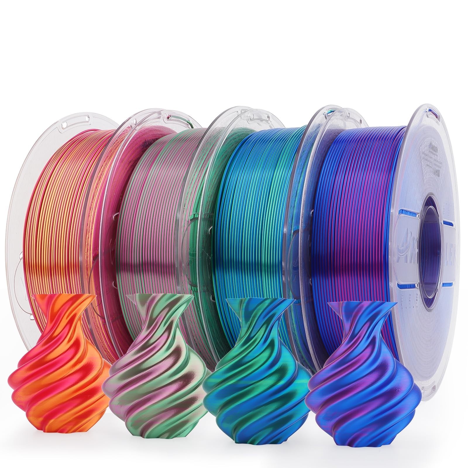 AMOLEN Silk Dual-Color PLA Filament 1.75mm 4kg 4-Spool Bundle FDM 3D Printers