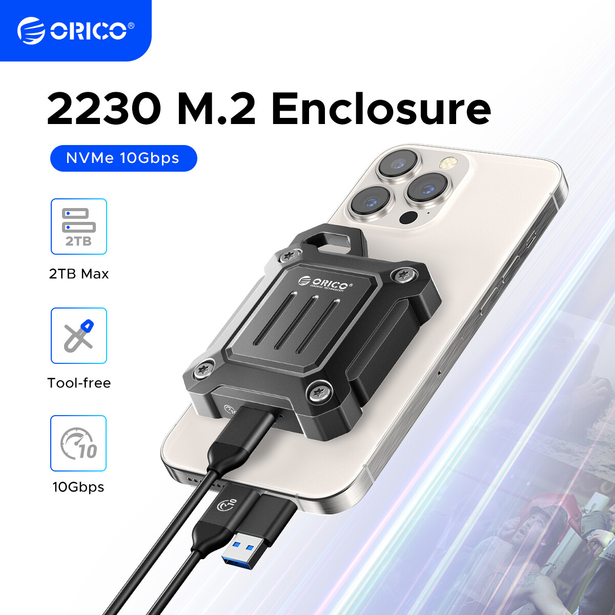 ORICO M.2 NVMe 2230 SSD Enclosure USB C Type-C 10Gbps Phone 15 Pro/Pro Max US