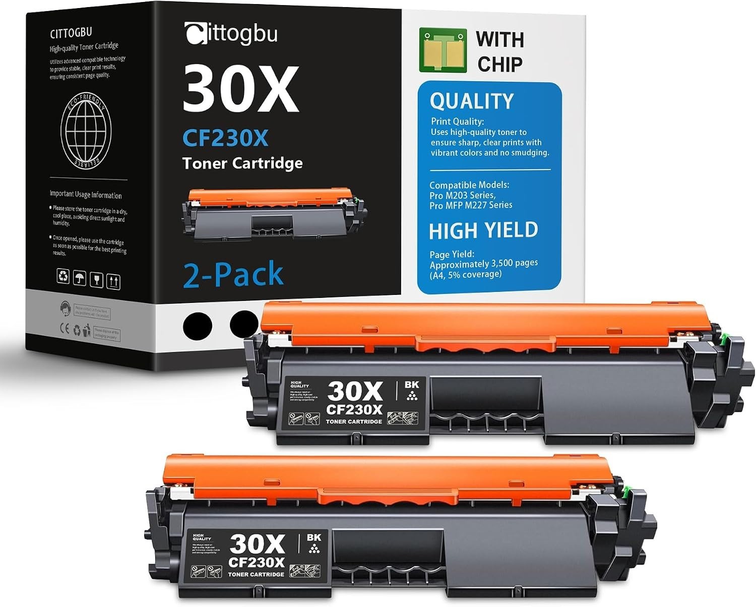 30X Black High Yield Toner Cartridges HP Pro M203 M227 CF230X Compatible Chip