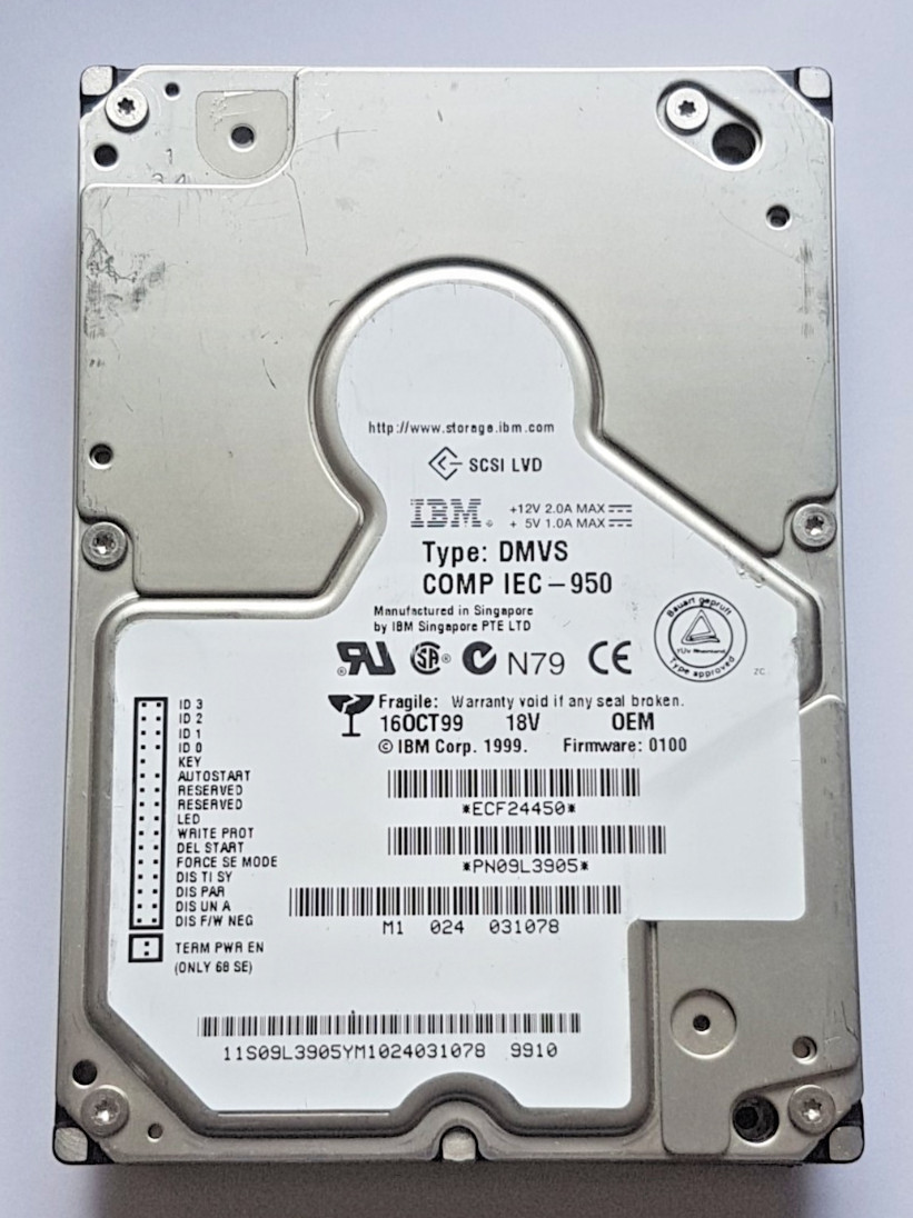 18.2GB IBM PN 09L3905 10K Type: DMVS 18V Ultra2 SCSI 68pin HDD 3.5" Hard Drive