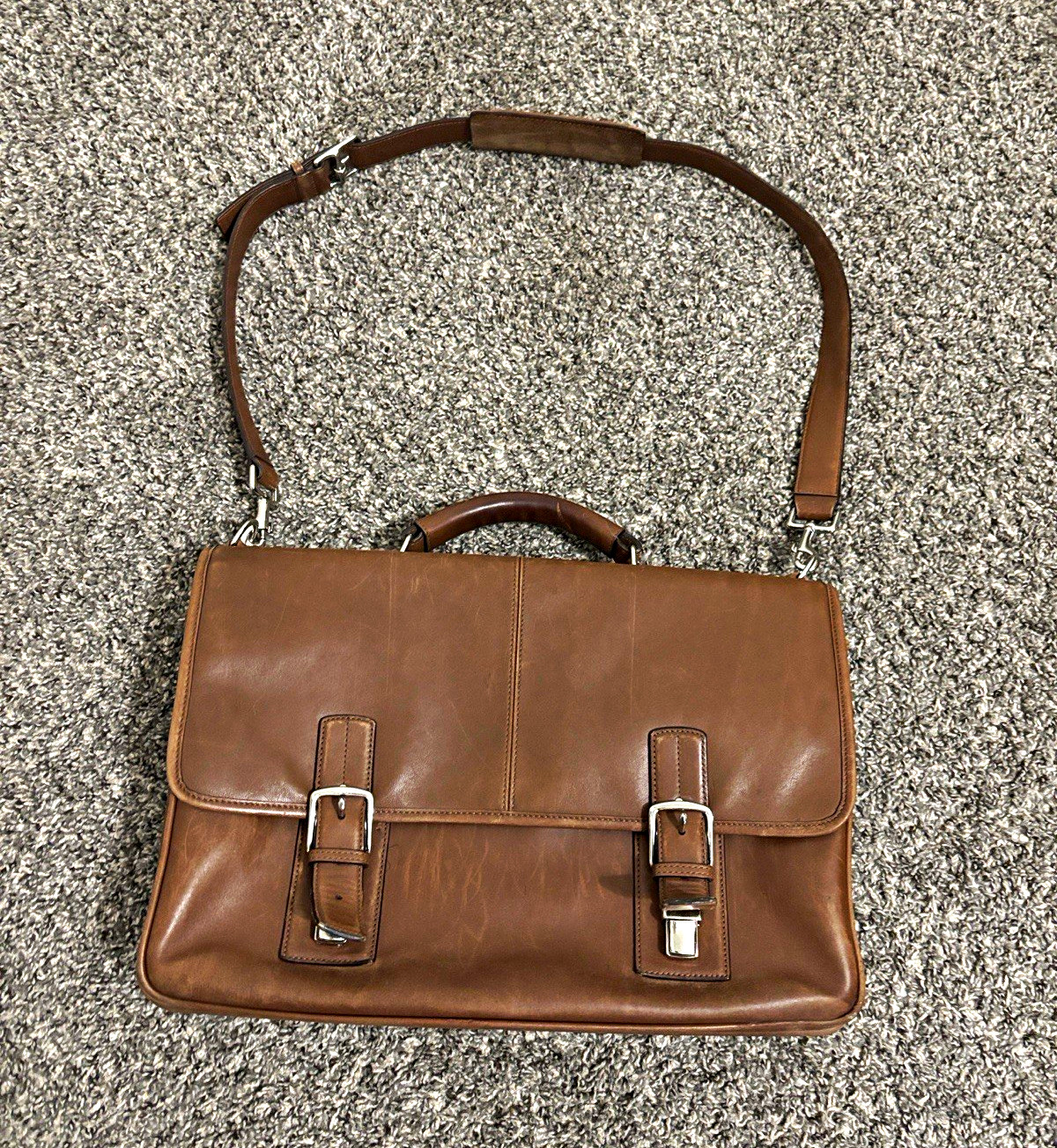 Coach brown leather briefcase work shoulder bag 6455 laptop school academia