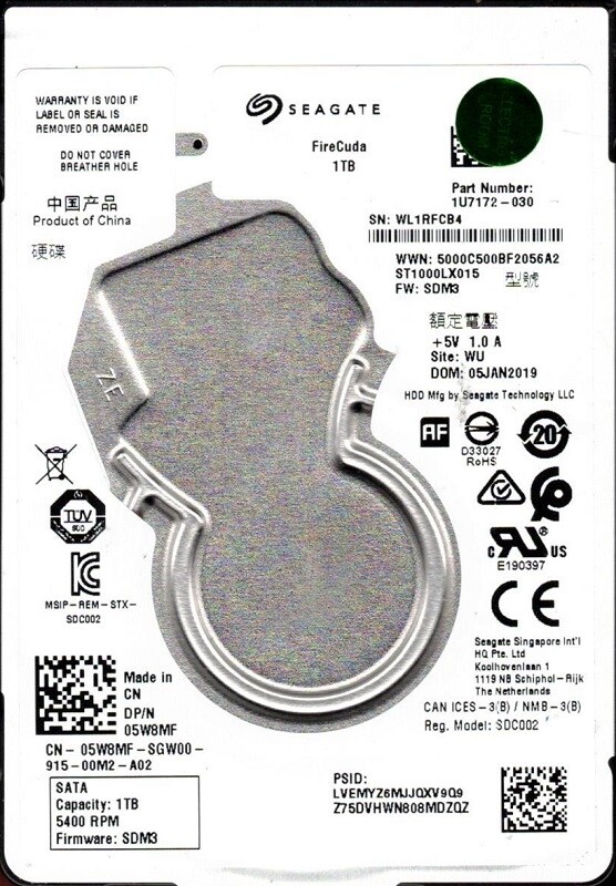 ST1000LX015 P/N: 1U7172-030 F/W: SDM3 WU WL1R Seagate 1TB