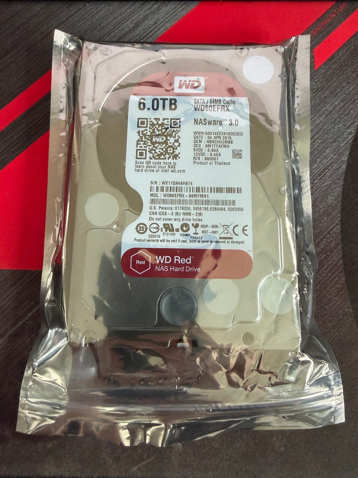 Western Digital WD Red NAS 6TB SATA III 6Gbps HDD WD60EFRX   1900 Hours