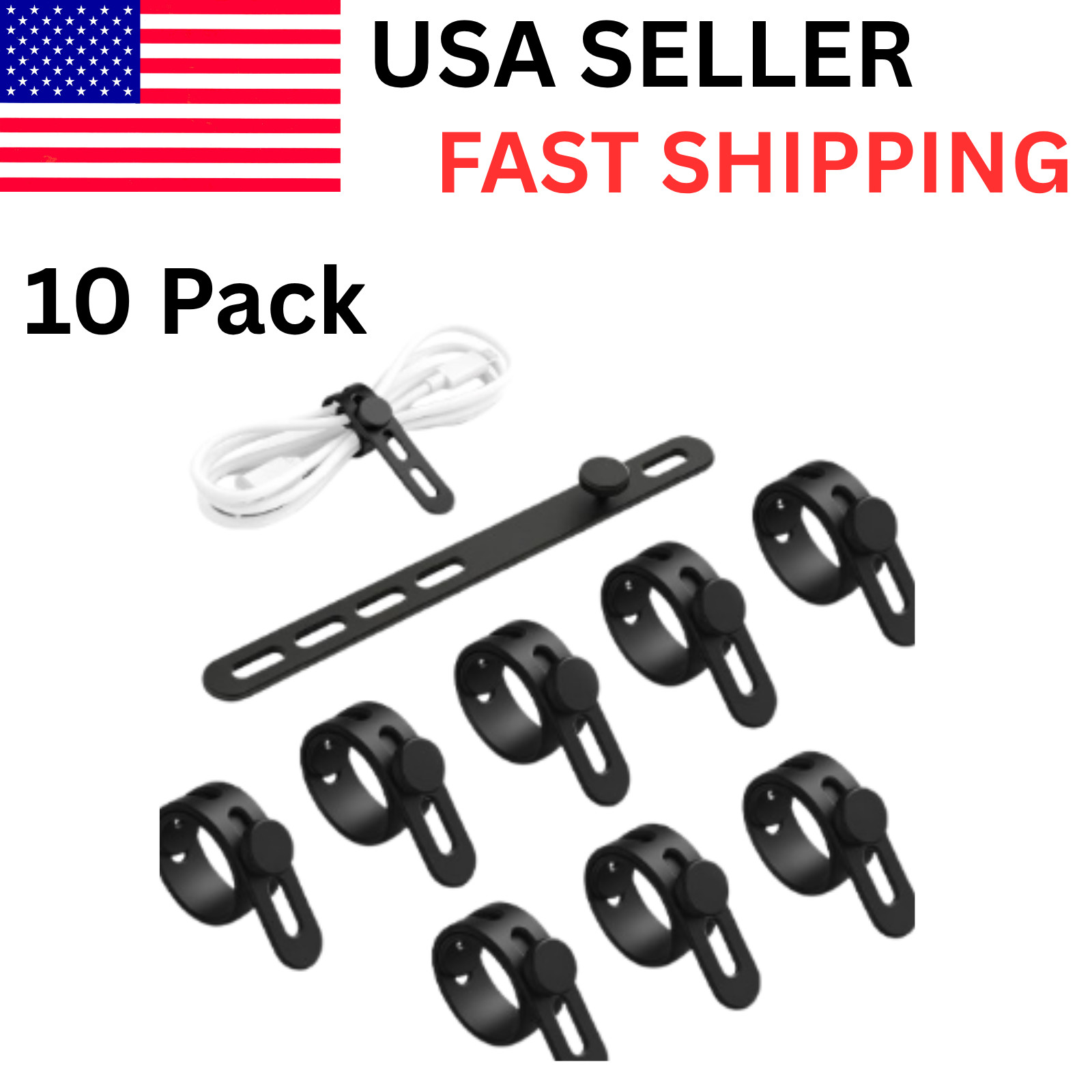 10 Pack Silicone Cable Ties Cord Organizer - Wire Management Wraps