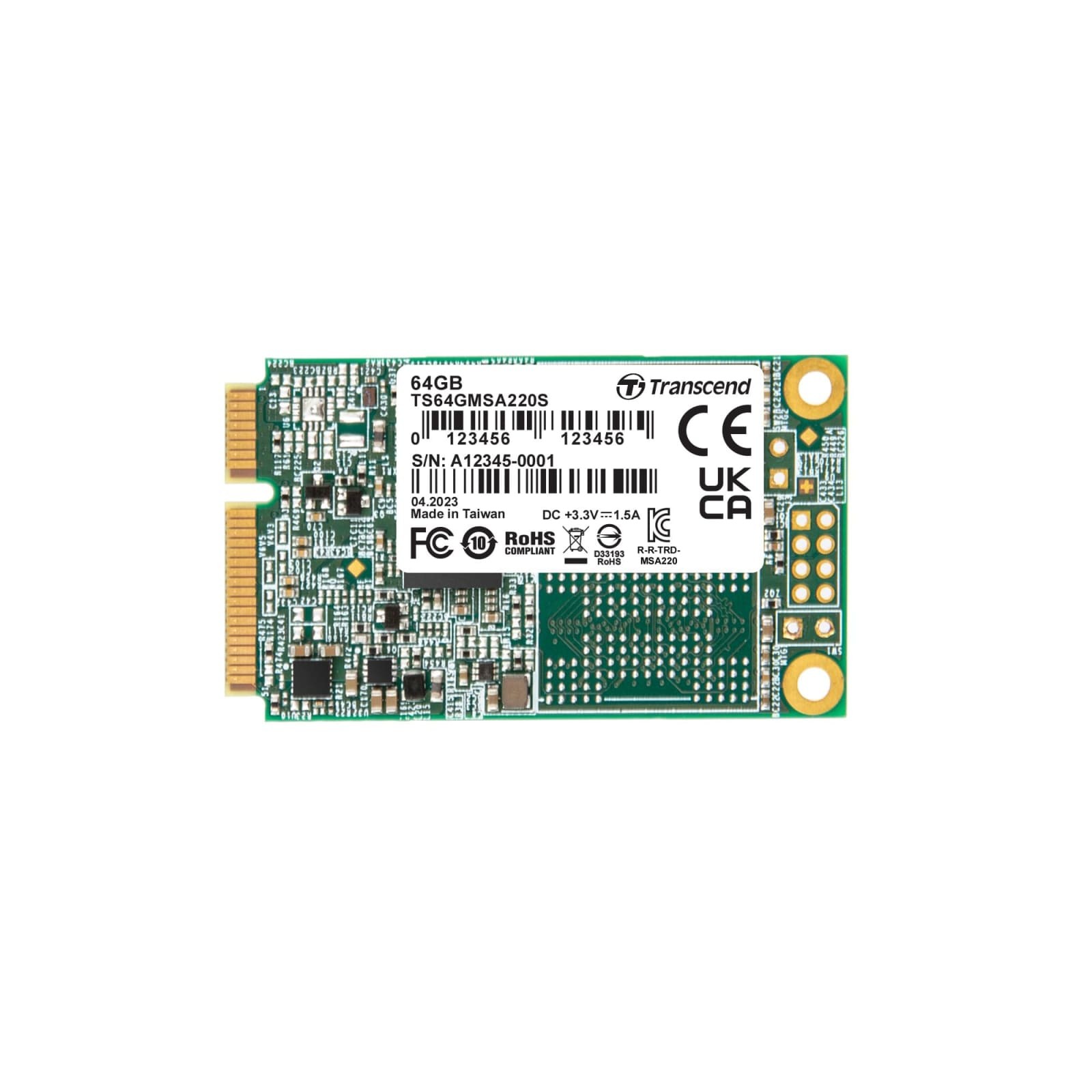 Transcend MSA220S 64GB mSATA SATA III SSD 3D NAND SLC Cache 6Gb/s
