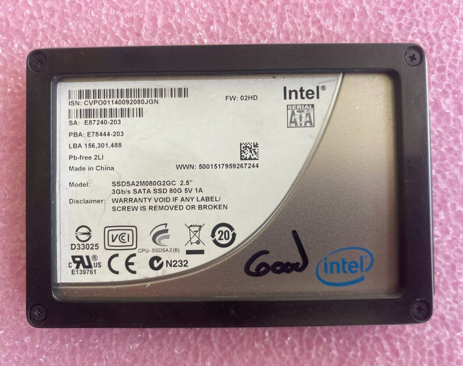 Intel 80GB SSDSA2M080G2GC 2.5