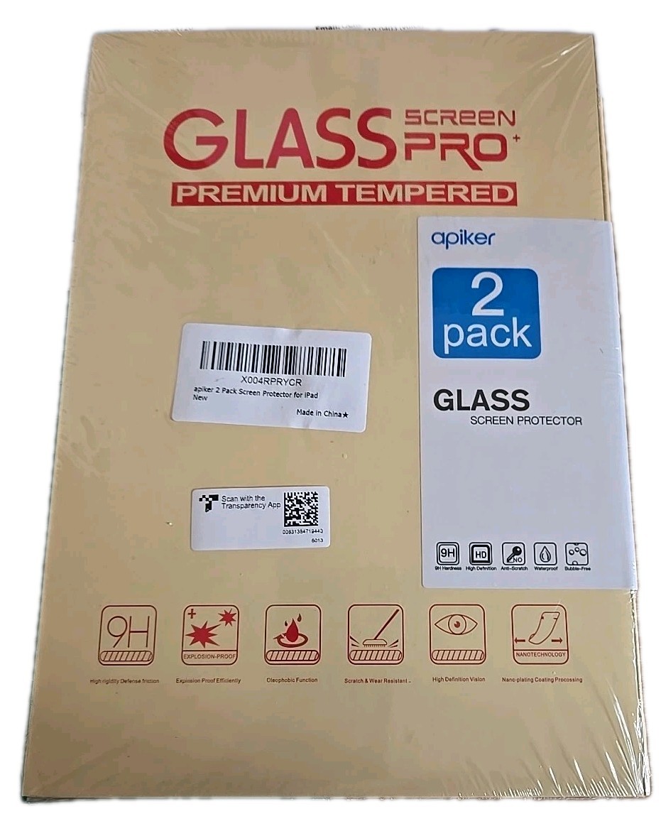 Apiker Screen Protector for Apple iPad 10.2" 9th 8th 7th Generation 2 pack Glass