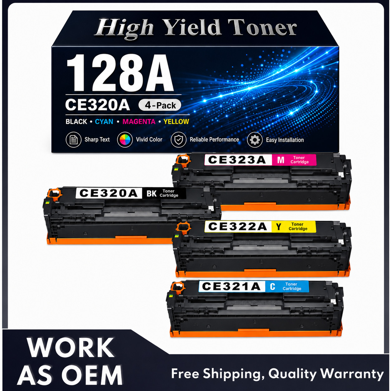  128A Toner 4PK Compatible for CE320A CE321ACM1415fn CM1415fnw High Yield