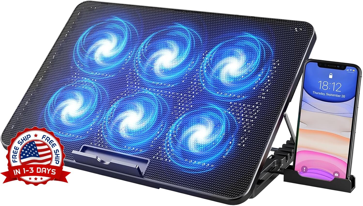 Almohadilla De Enfriamiento Para Computadora Portátil Con 6 Ventiladores NEW US