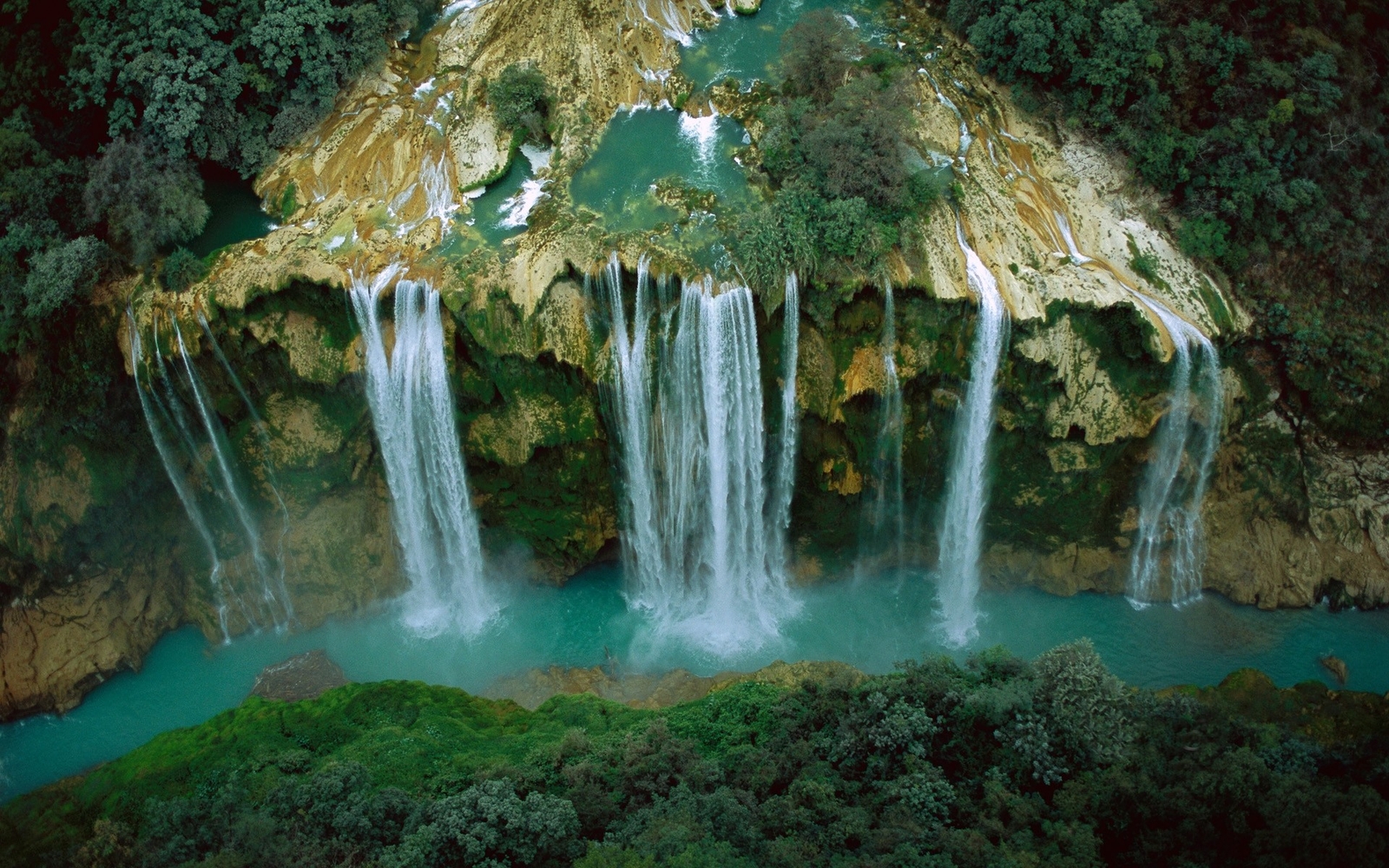 Landscape waterfall river cliff forest mexico aerial Custom Gaming Mat Desk