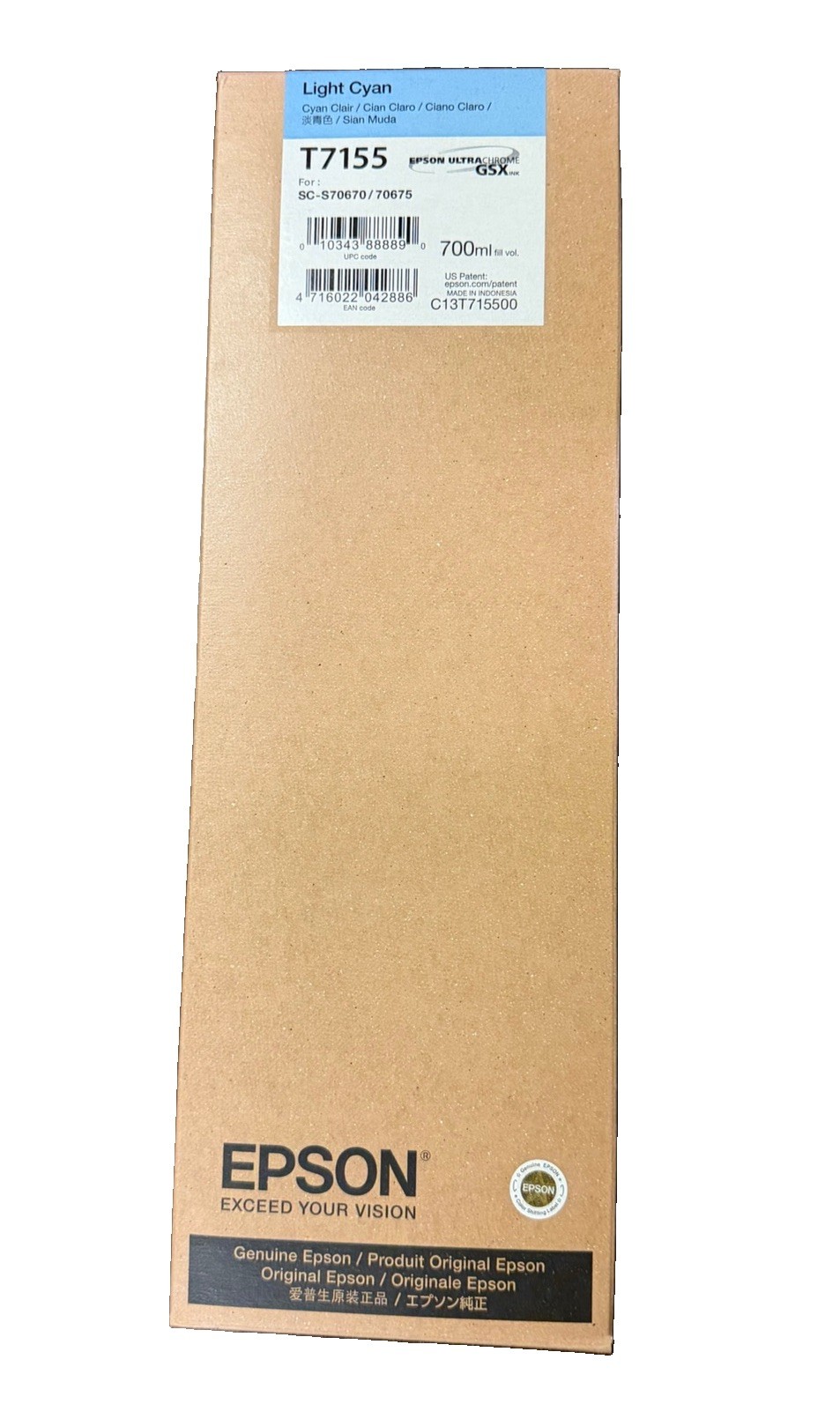 2025 GENUINE EPSON T7155 LIGHT CYAN INK SURECOLOR SC-S70670 S70675 700ml SEALED