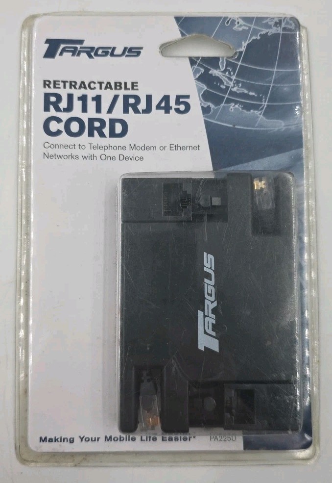 Targus: Retractable Phone & Ethernet Cord PA225U RJ11, RJ45, 6 Feet Cable Sealed
