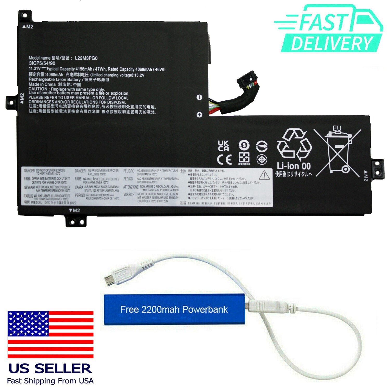 5B11K08432 L22X3PG0 REPLACEMENT BATT FOR LENOVO 500E GEN 4 47W L22D3PG0 L22B3PG0