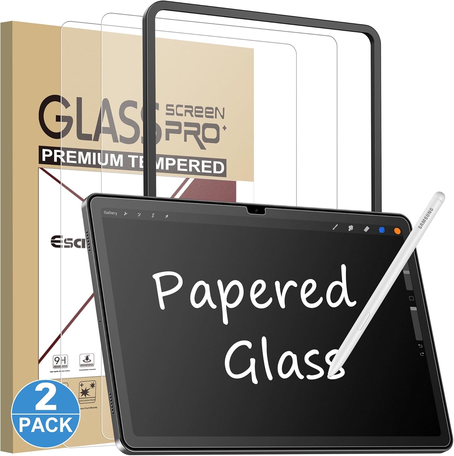 2 Pack Like Paper Glass Screen Protector for Samsung Galaxy Tab A9 Plus 9H Tempe