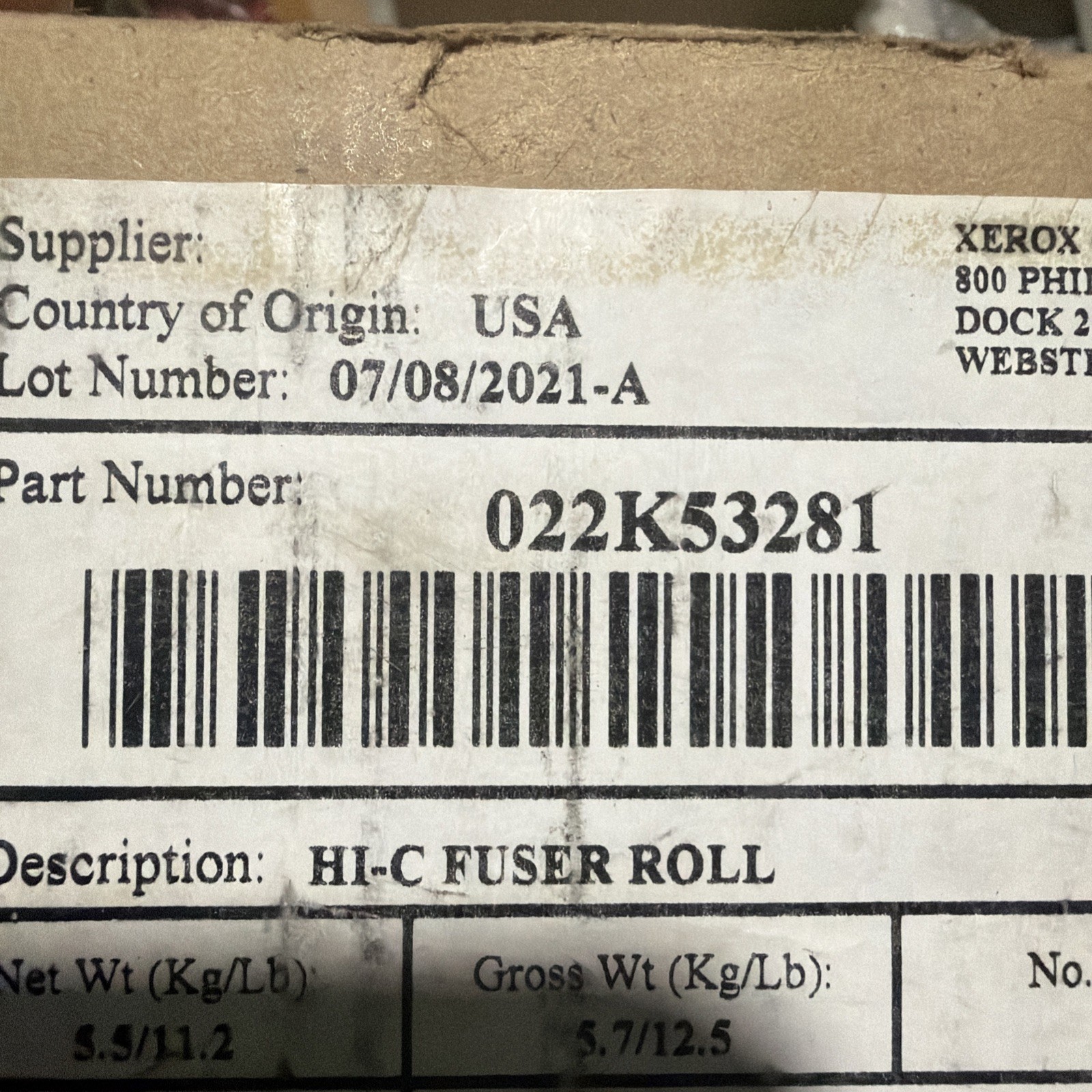Xerox 6100,6115,6135,6155,6180 Hi-c Fuser Roll 022k53281