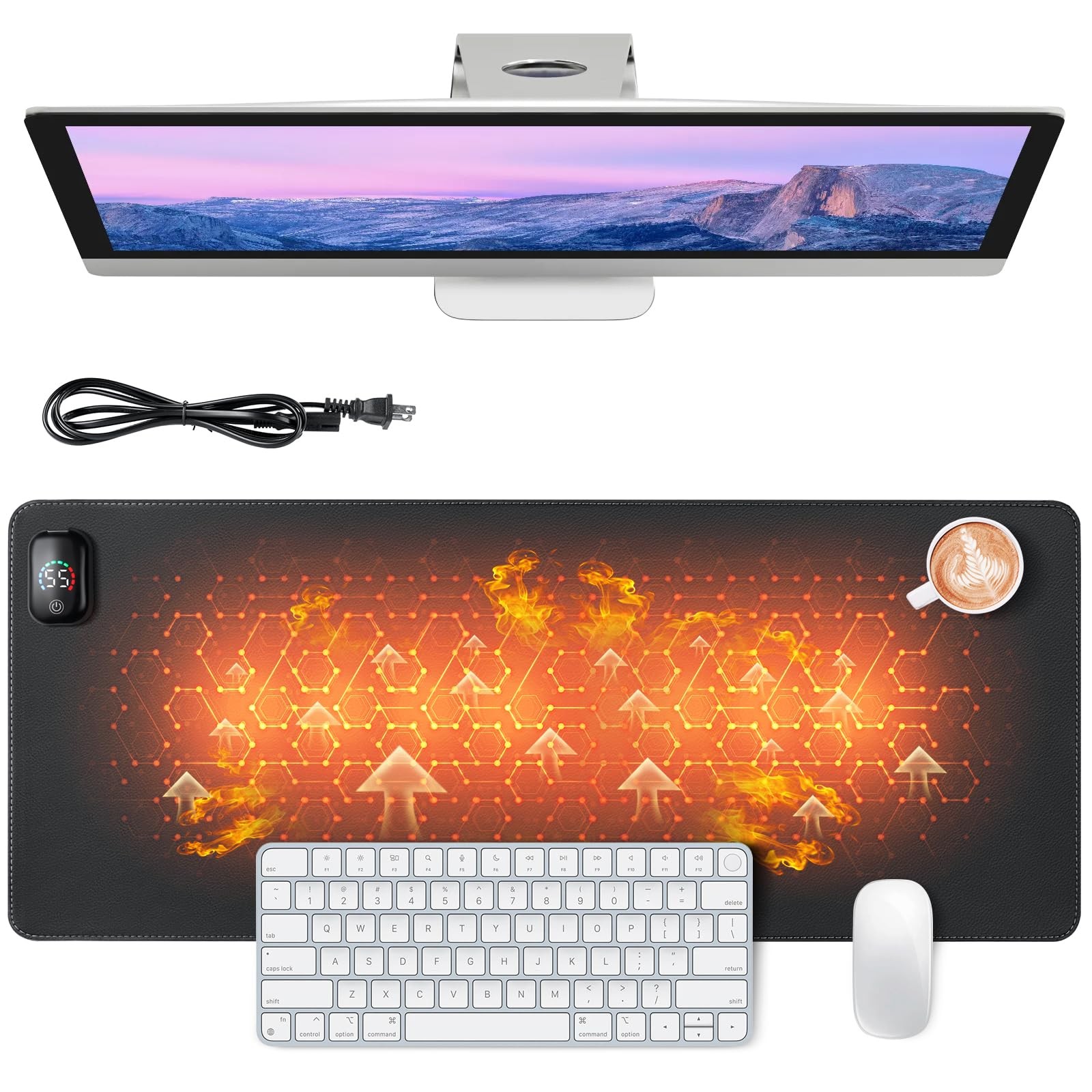 Heated Mouse Pad, Warm Desk Pad,Heated Large Desk Mat with 3 Levels Heating,G...