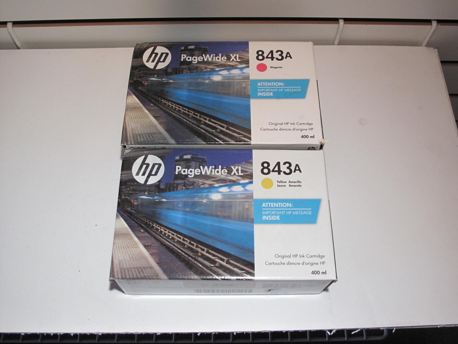 HP, C1Q59A, 843A Magenta(expire 02/08/23), C1Q60A, 843A Yellow (expire 04/07/23)