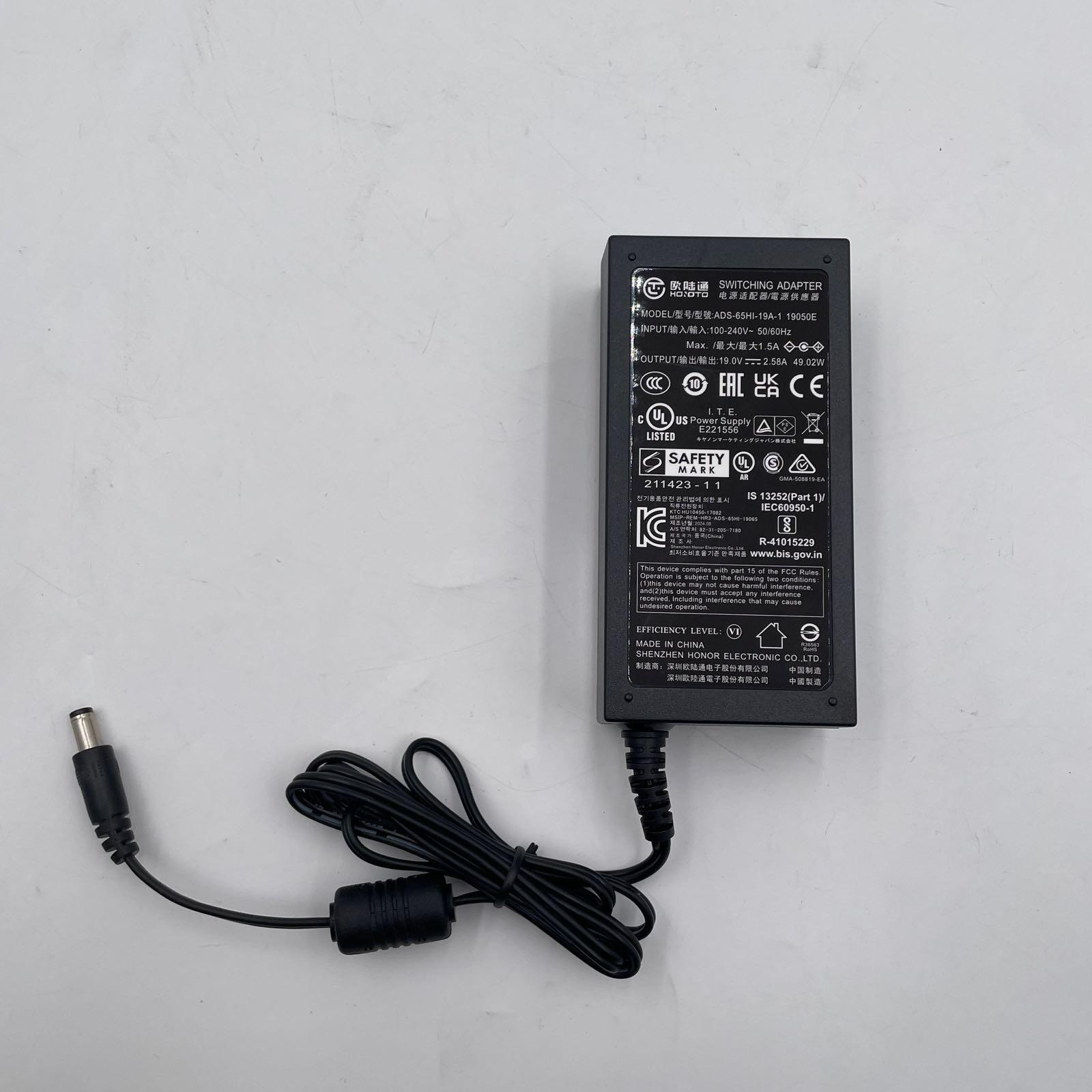 Genuine HOIOTO AC Power Adapter ADS-65HI-19A-1 19050E 19V 2.58A 49.02W Black