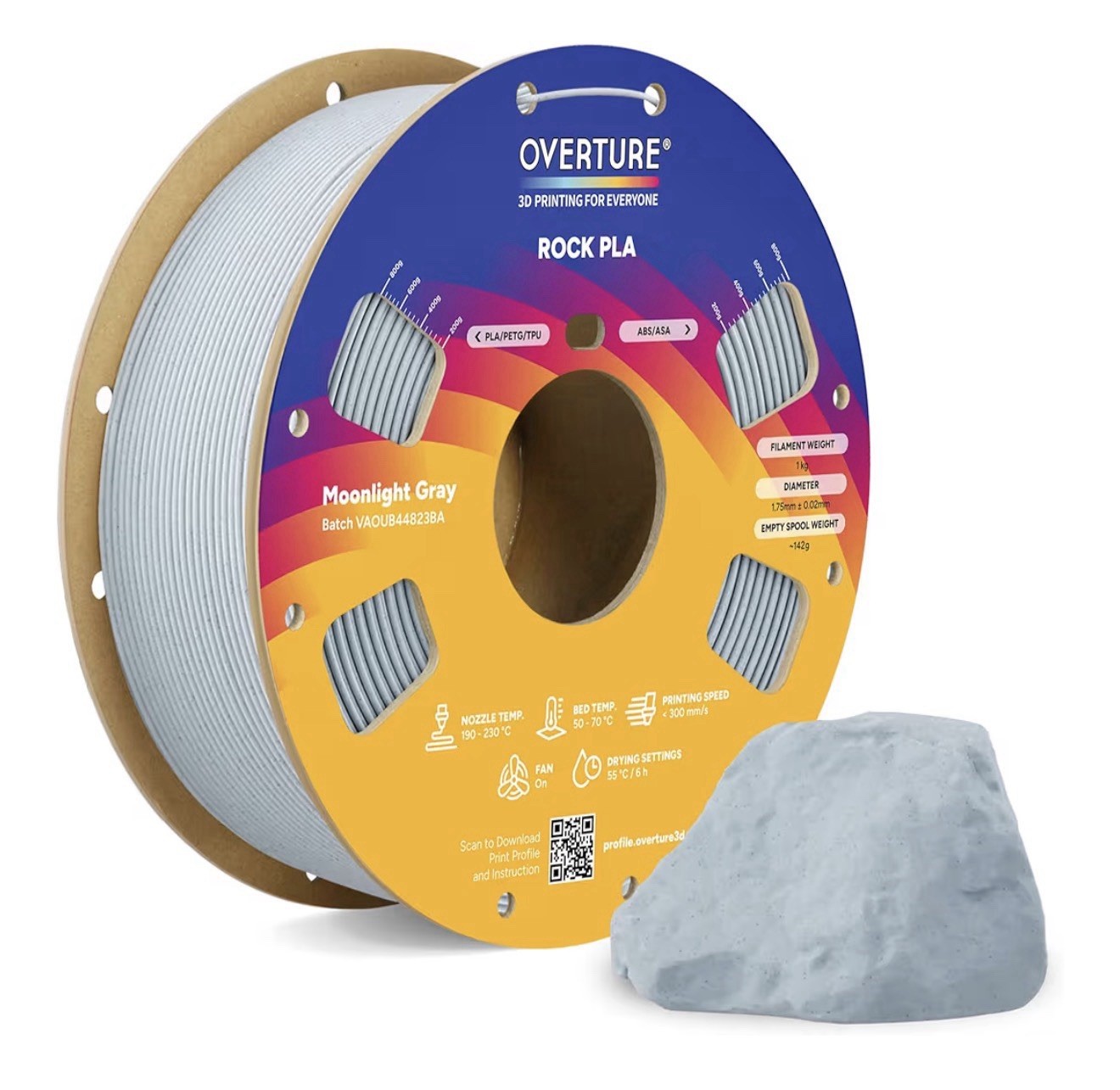 OVERTURE Rock PLA Filament 1.75mm, Marble PLA 3D Printer Filament 1kg Spool  