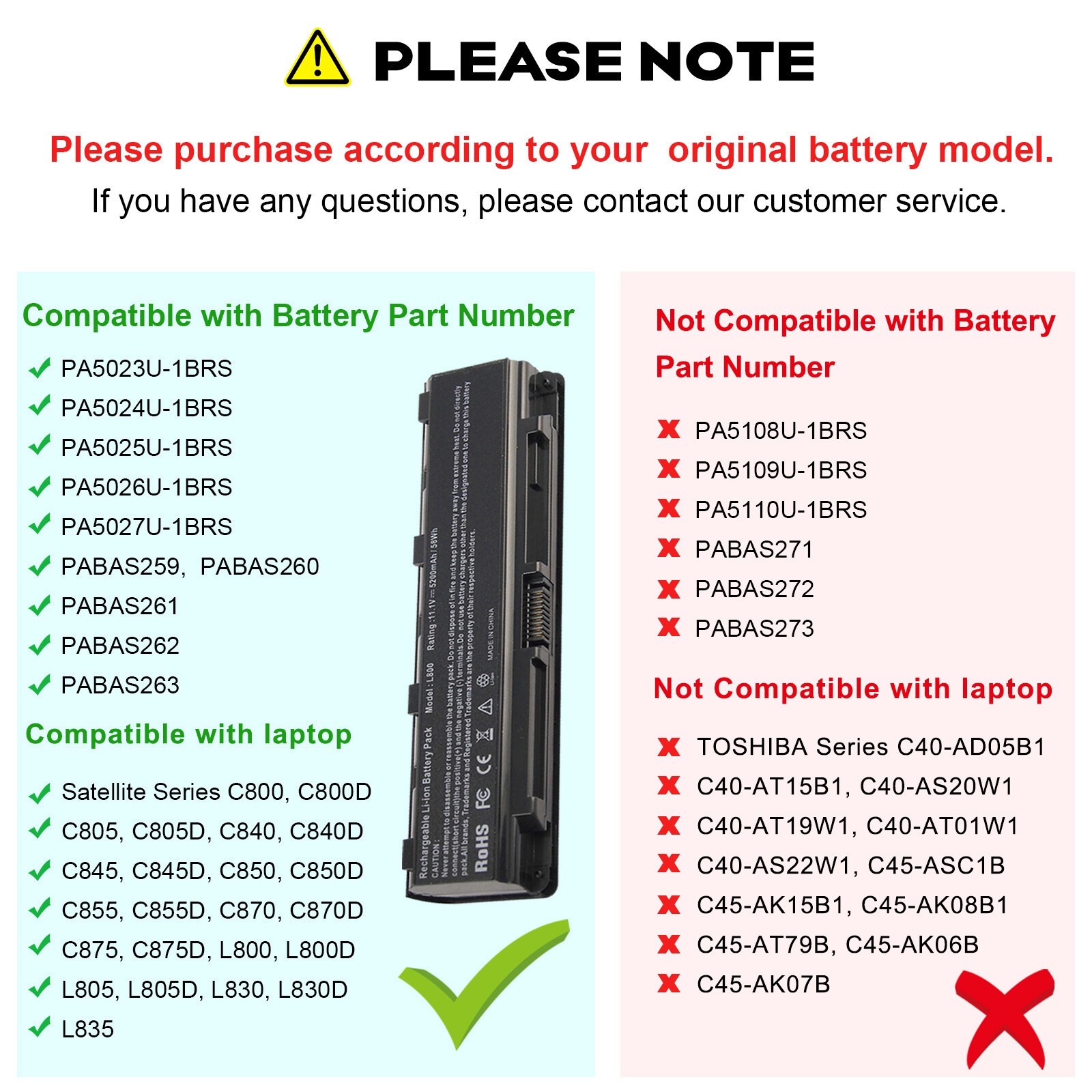 ✅PA5024U-1BRS Battery For Toshiba Satellite C805 C850 C855 C870 PA5025U-1BRS NEW