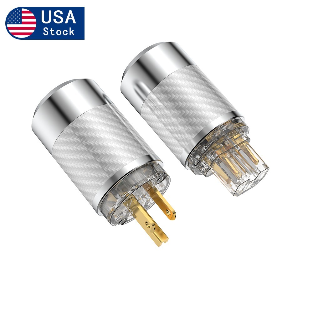 Carbon Fiber Body Rhodium Plated US Power Plug HiFi Power Cable IEC Connector