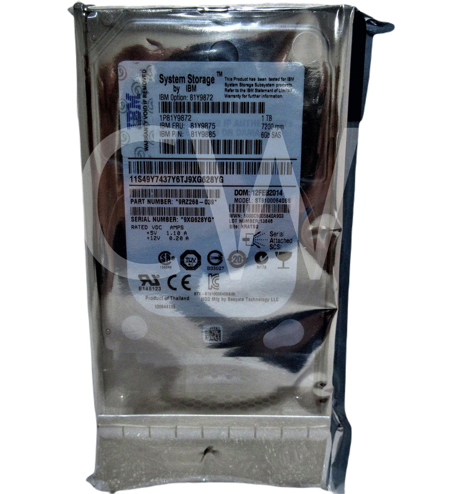 81Y9875 81Y9872 81Y9885 IBM 1TB 7.2K RPM 6Gb/s 2.5" SAS SERVER HDD Hard Drive