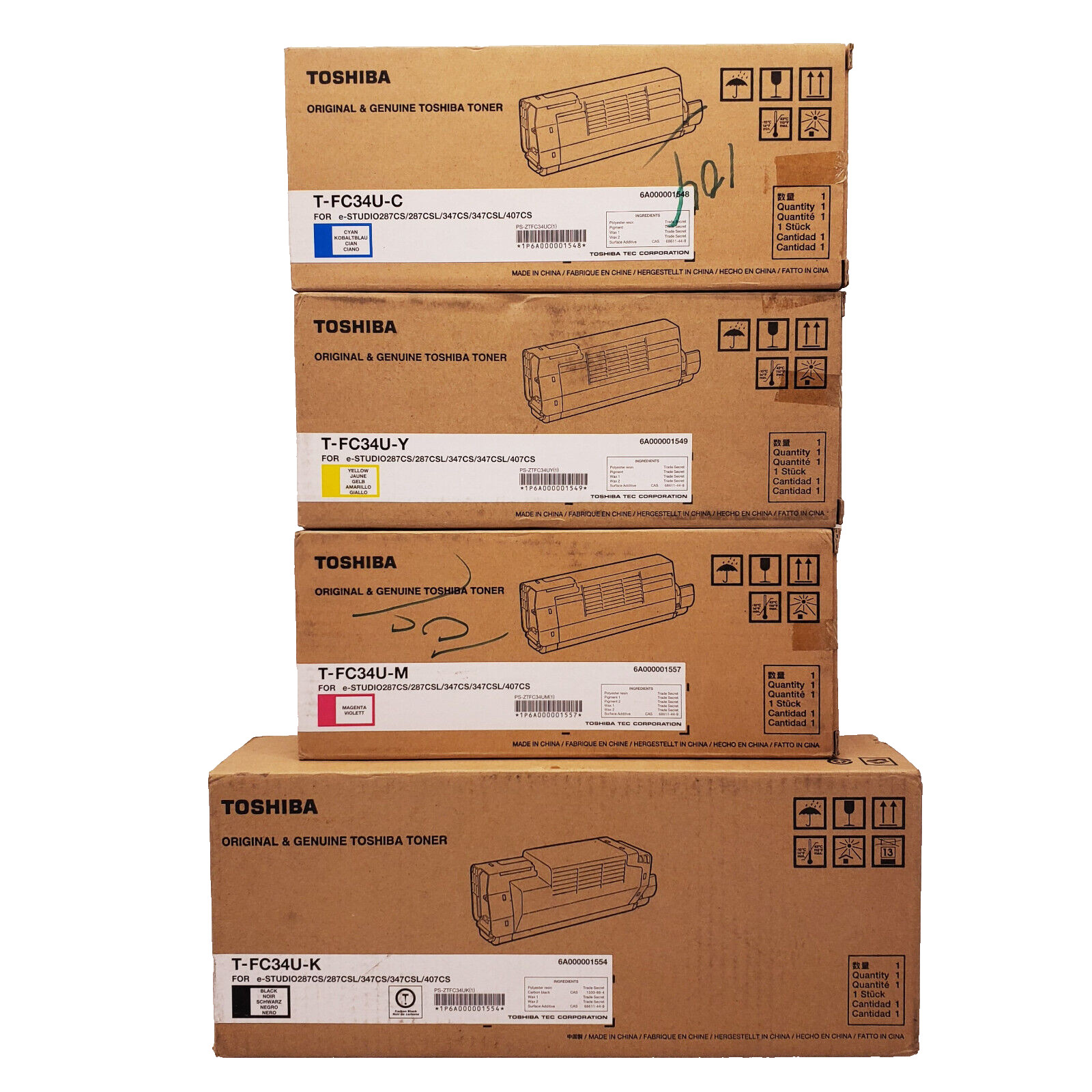 TOSHIBA OEM 4 Toner CYMK Set T-FC34U-C T-FC34U-Y T-FC34U-M T-FC34U-K | e-STUDIO