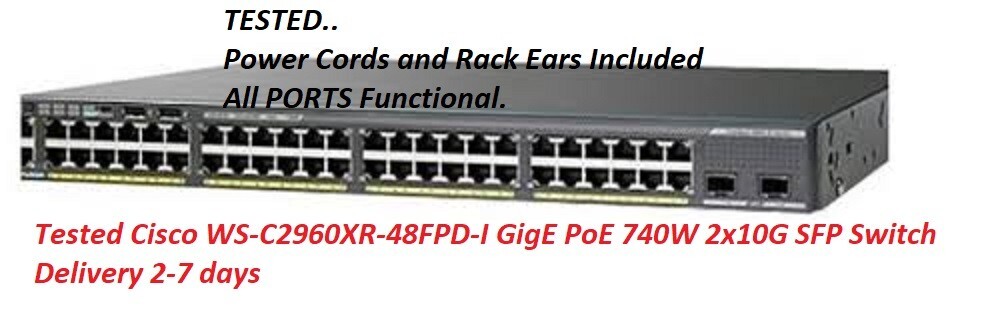 Cisco WS-C2960XR-48FPD-I 48-port GbE PoE+ 2-port SFP+ Switch /w 2x PSU and Stack