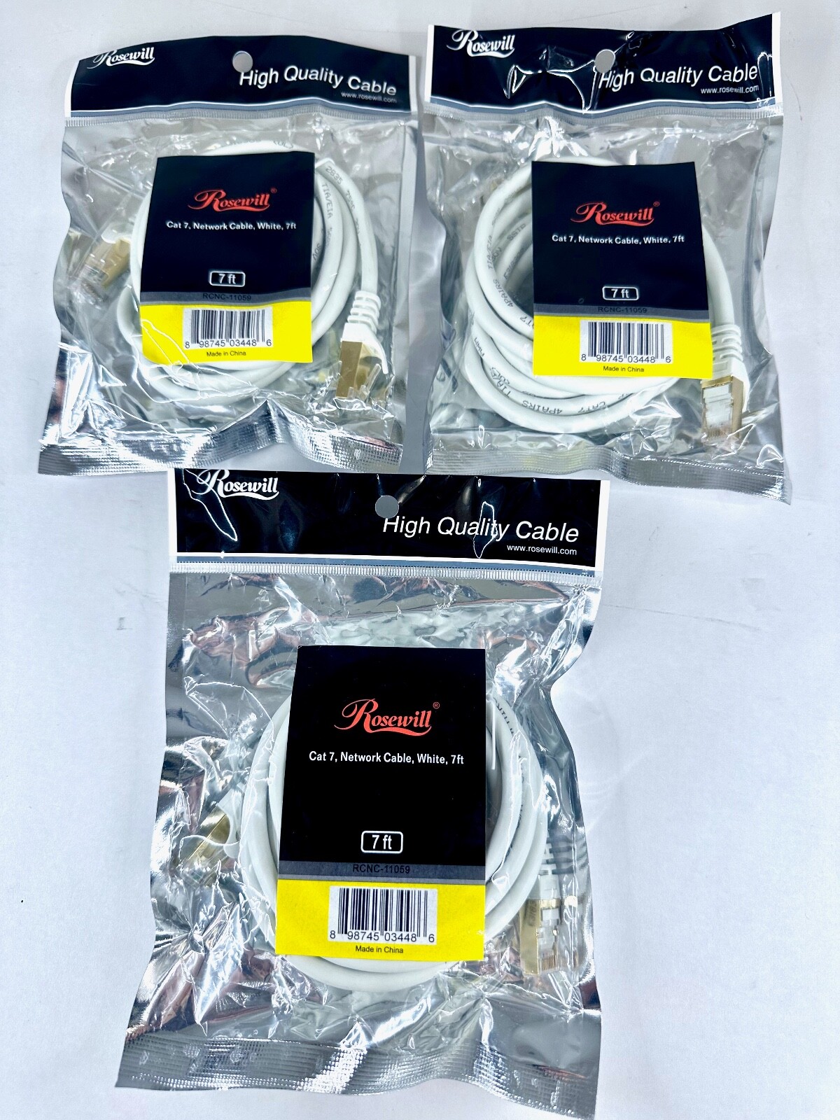 THREE Rosewill RCNC-11059 7ft Cat 7 White Shielded Twisted Ethernet Patch Cable